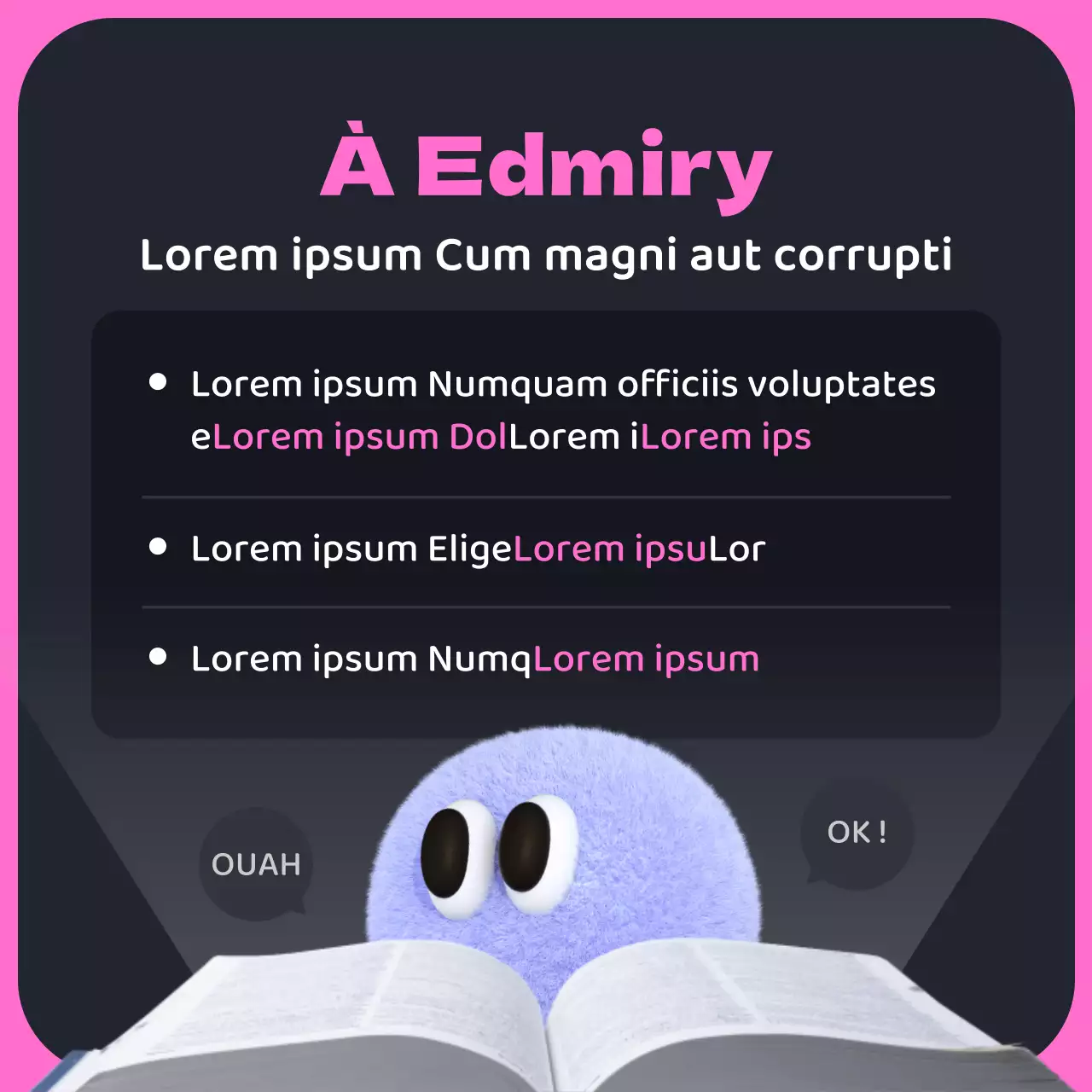 Promotion de la formation à l'alphabétisation par l'étude 3D mignonne, noire et rose