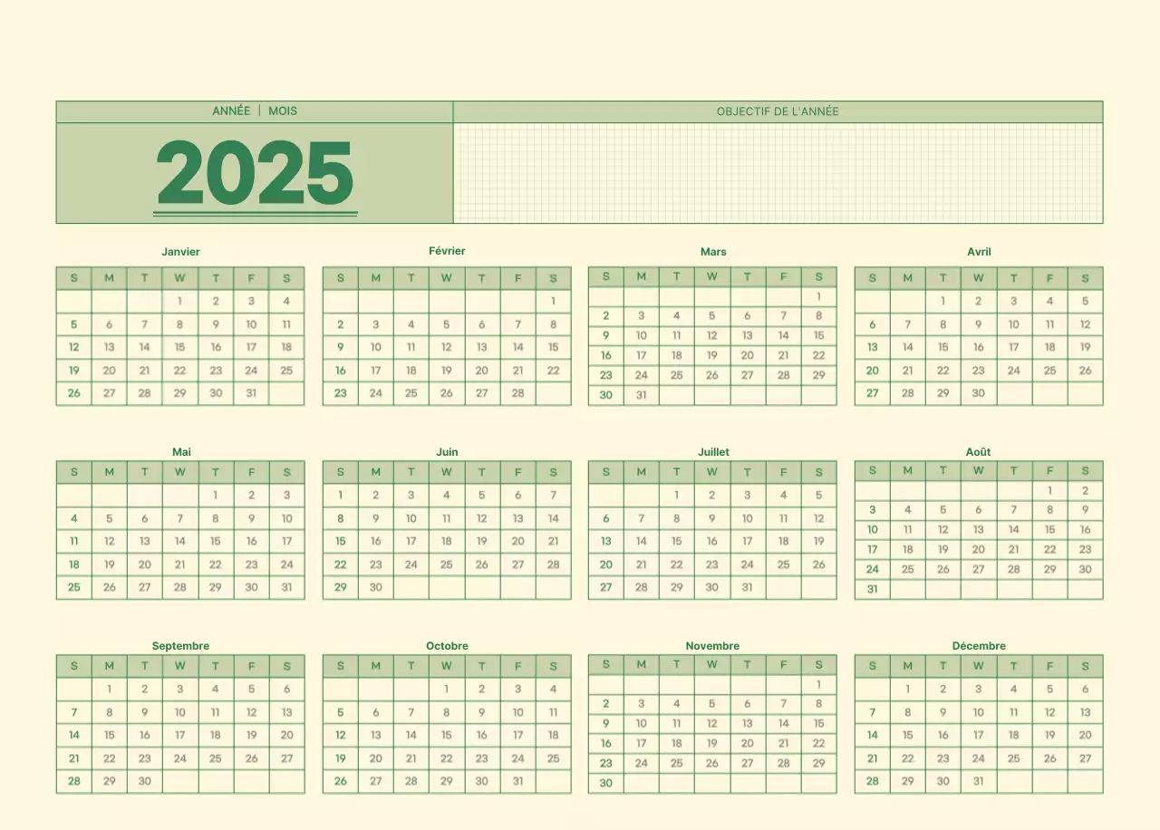 Calendrier mural SAT D-day notepad concept en vert et jaune clair