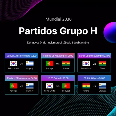 Calendario de partidos con gráfico de líneas sobre fondo negro