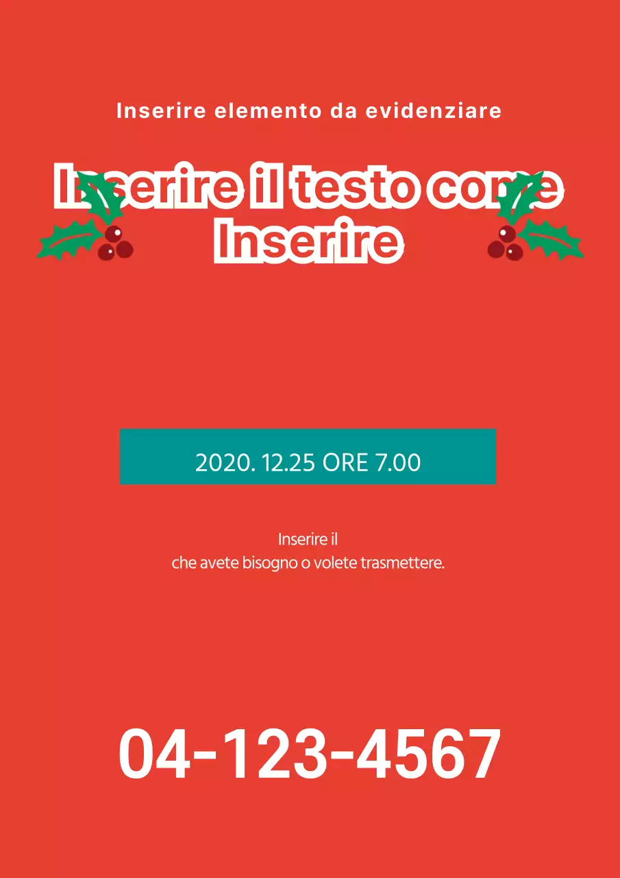 Promozione di un evento con testo pesante e illustrazione di un addobbo natalizio rosso e turchese