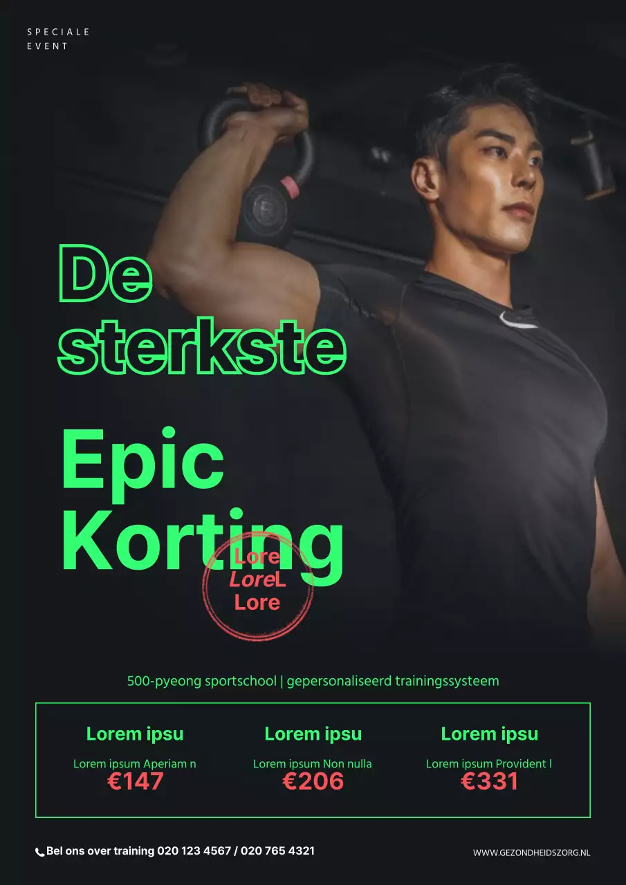 Promoot een grote uitverkoop met een zwarte en fluorescerende groene foto van jou die oefent