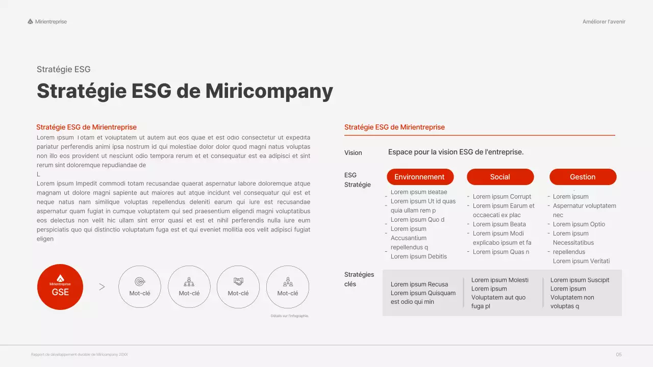 Rapport ESG de l'entreprise avec un concept rouge et coloré
