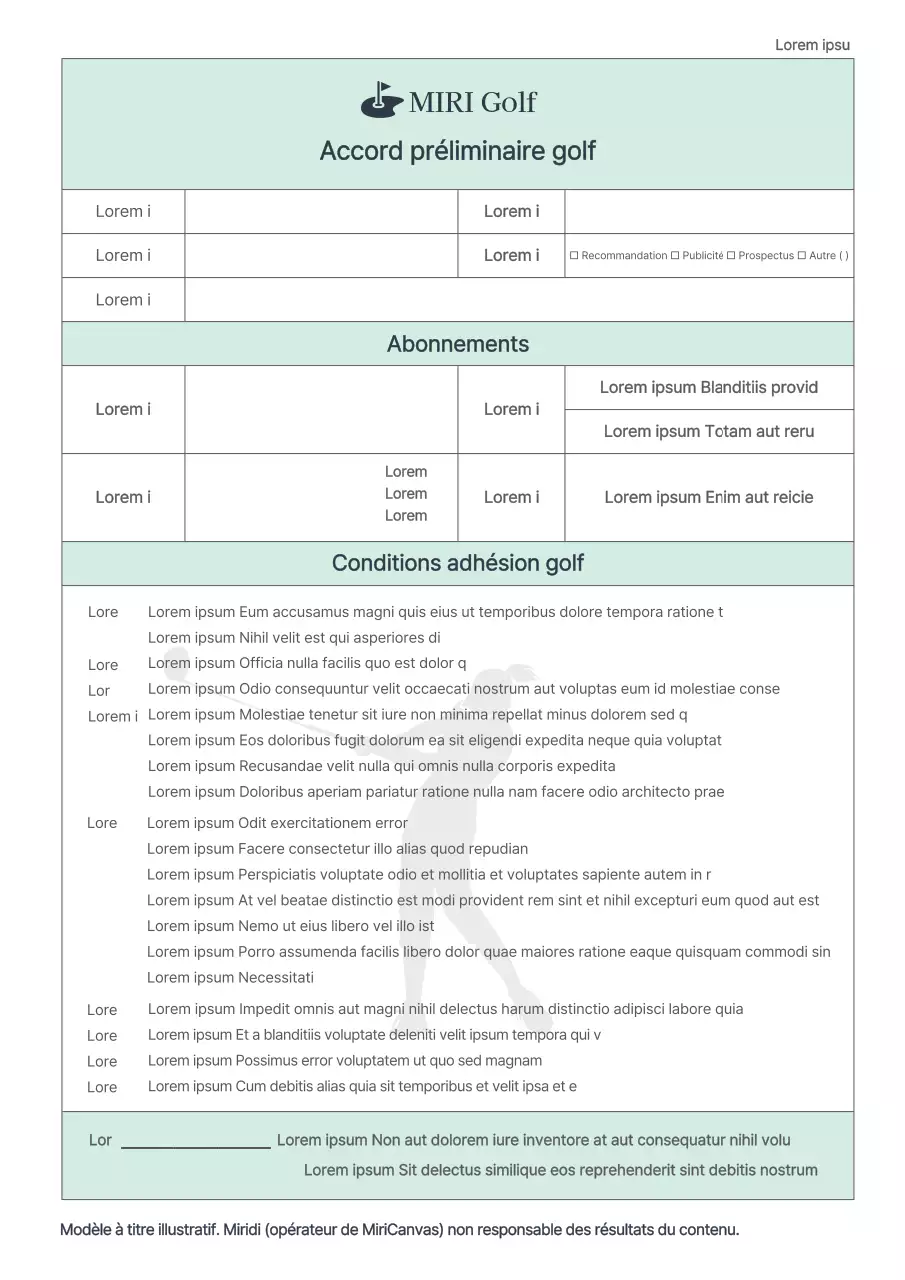 Green Contrat de pré-golf S'inscrire Adhésion au golf Conditions générales Règles et règlements Politique de remboursement
