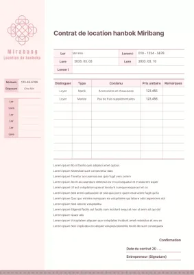 Modèle de contrat de location de hanbok traditionnel rose pastel