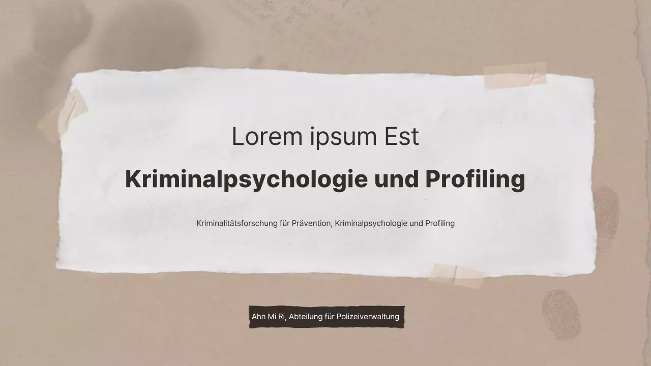Forschungspräsentationen zum Thema Kriminalpsychologie auf braunem Papier