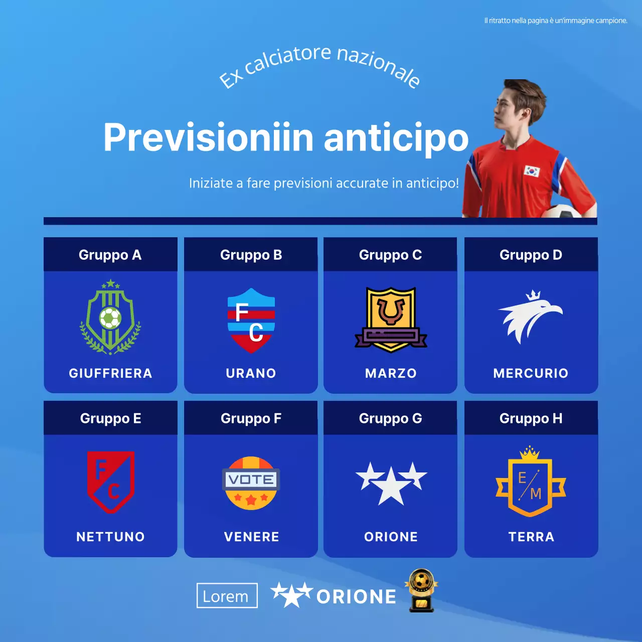 Previsioni di partite di calcio in formato tabellare azzurro e blu
