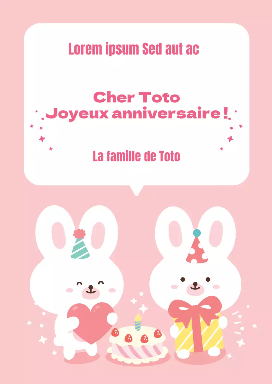 Fête mignonne avec un lapin qui fête son anniversaire en rose
