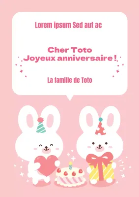 Fête mignonne avec un lapin qui fête son anniversaire en rose