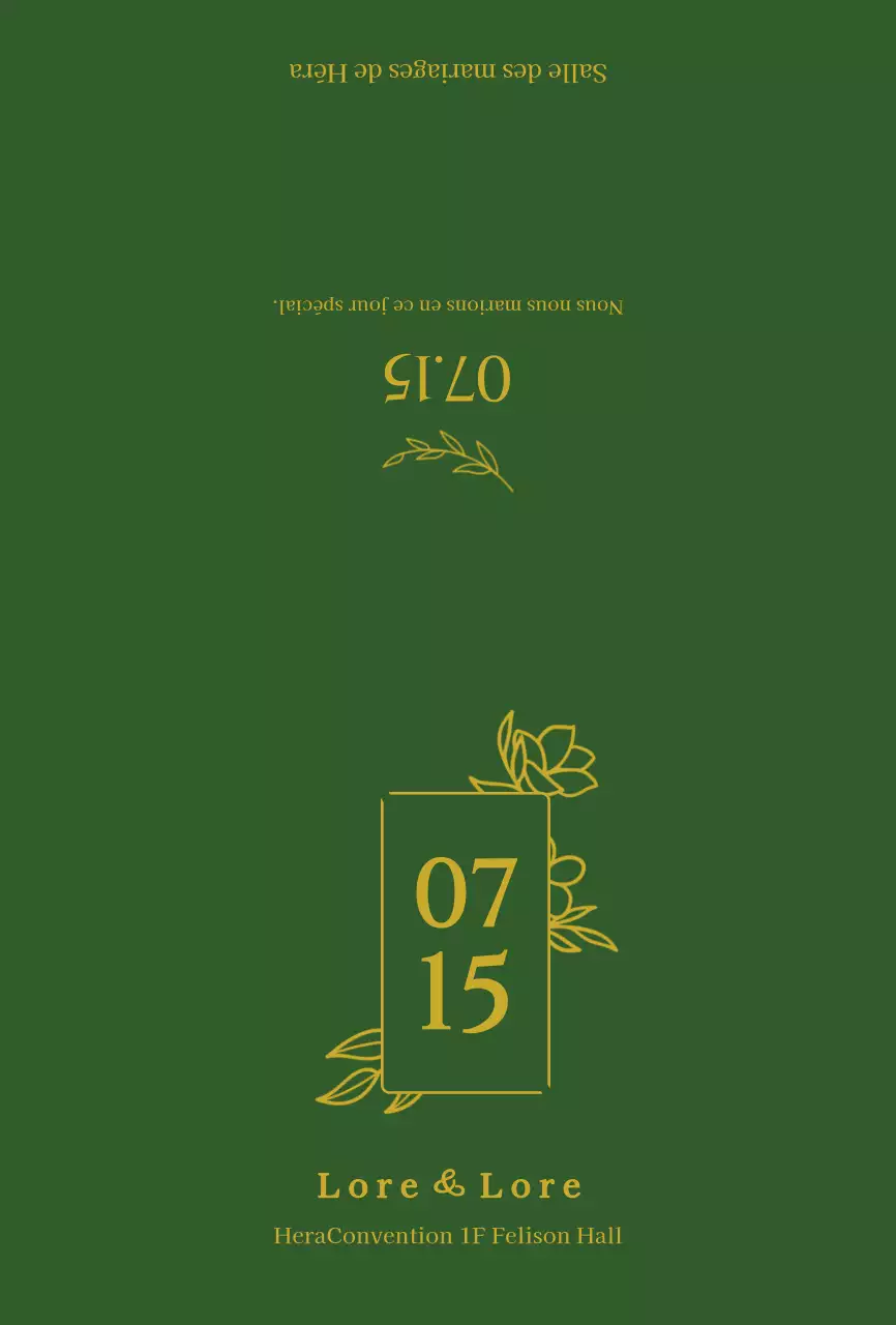 Invitations de mariage luxueuses en vert foncé et feuille d'or