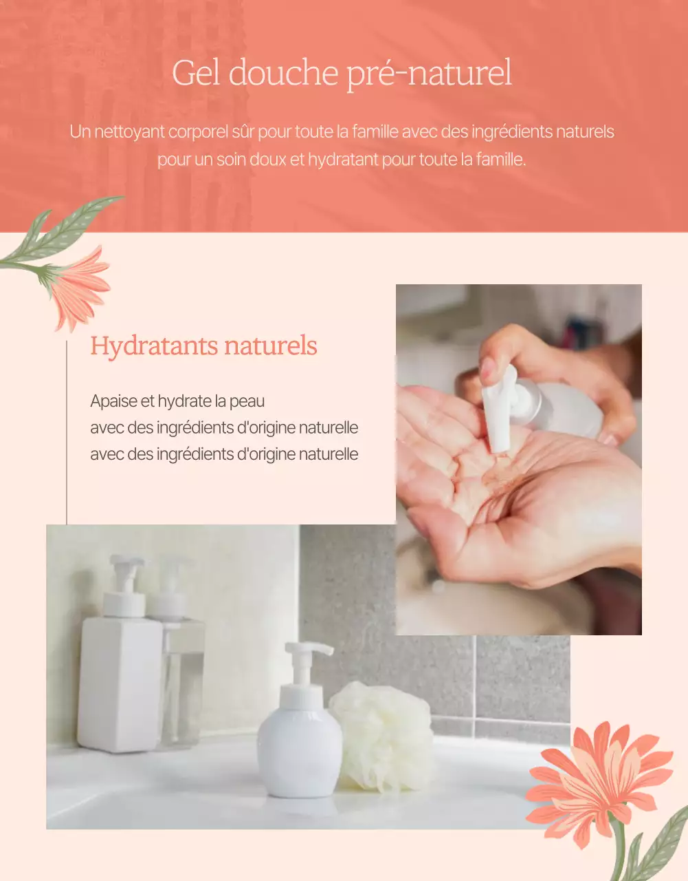 Promouvoir un gel douche avec une illustration de fleur rose