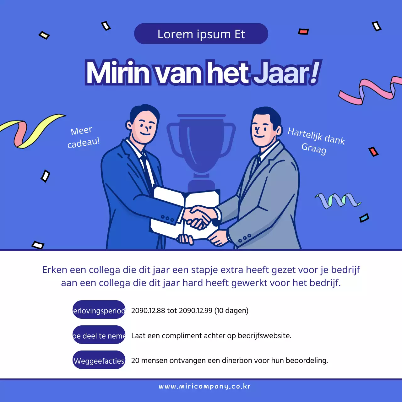 Aankondiging van de sloganwedstrijd voor het thema blauwe en witte doos