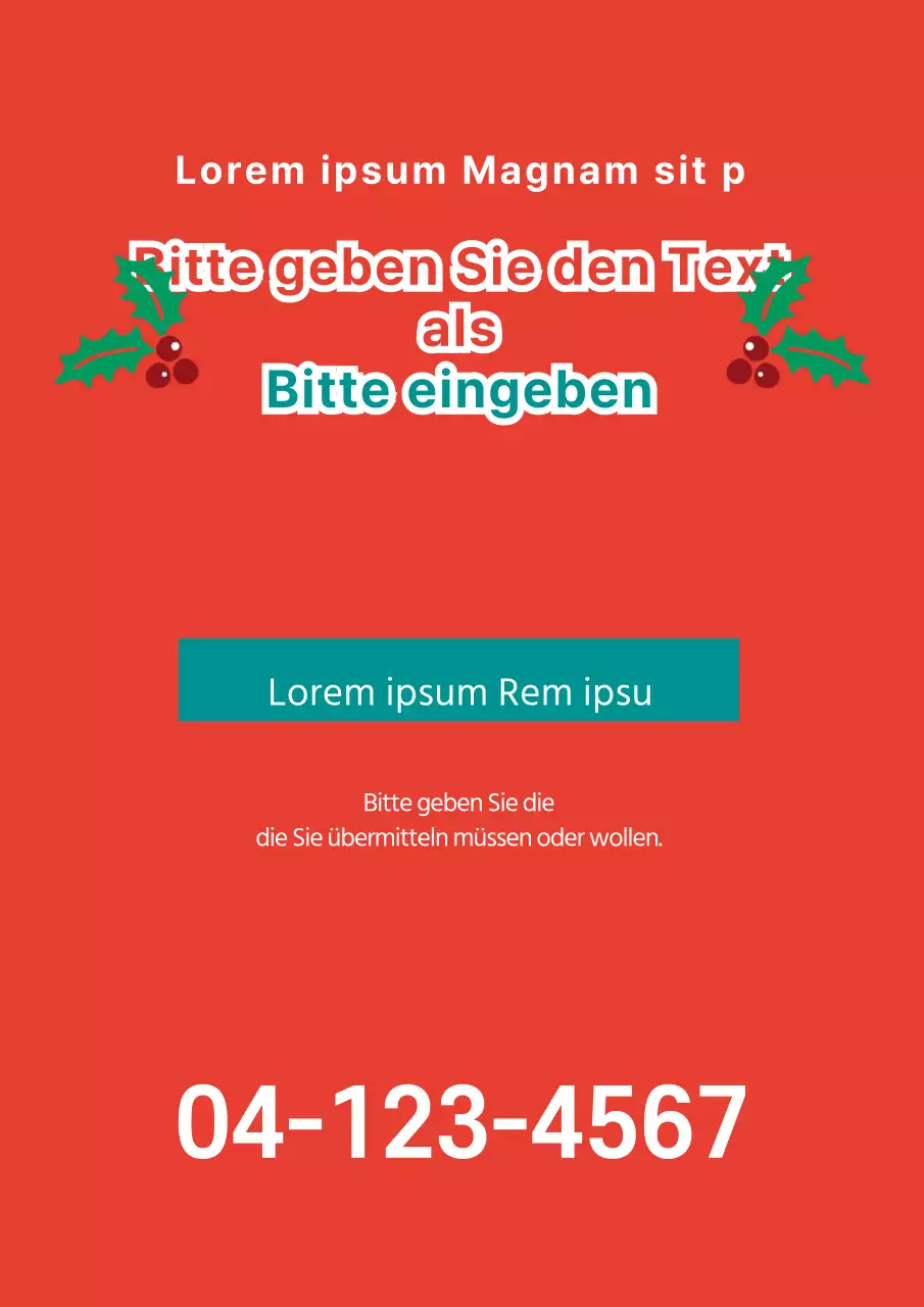 Textlastige Veranstaltungswerbung mit roter und türkisfarbener Weihnachtsornament-Illustration