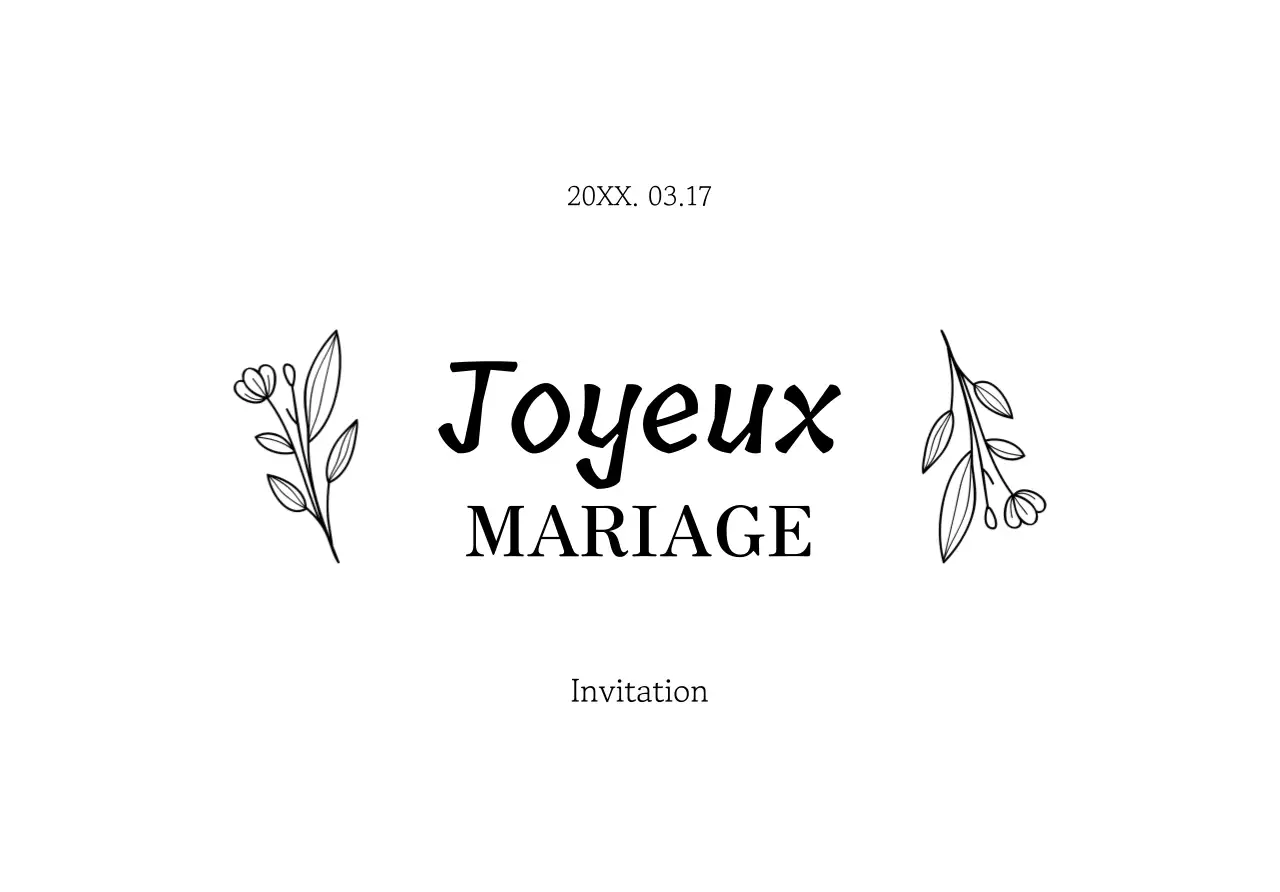 Une enveloppe d'invitation de mariage élégante avec un texte noir et des illustrations florales.