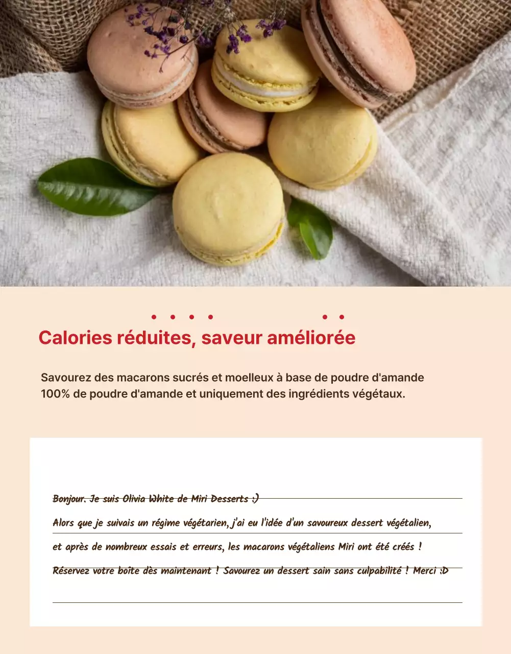 Présentation du financement des macarons végétaliens à la menthe et au rouge