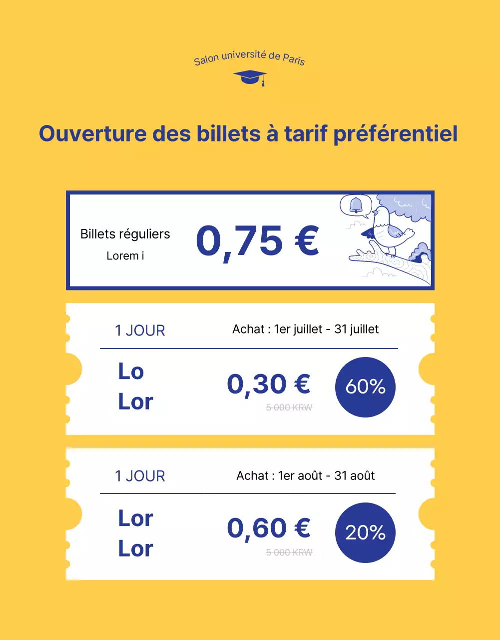 Illustration bleue et jaune d'un salon d'admission à l'université