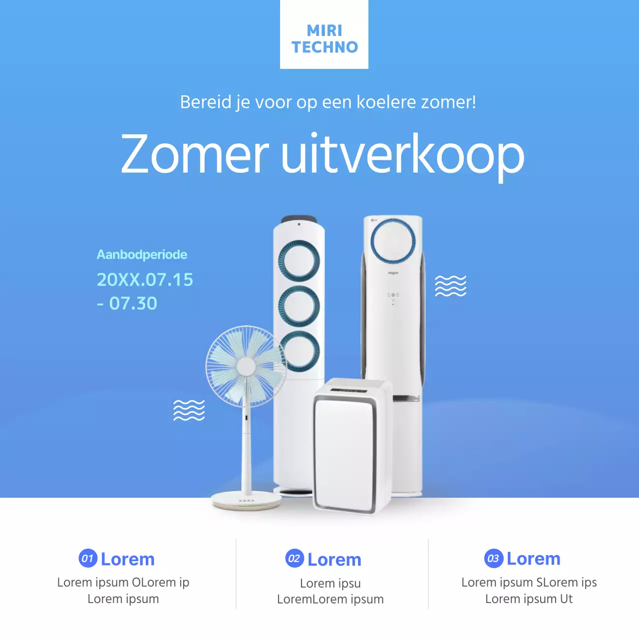 Vierkante banner met blauw zomertoestel