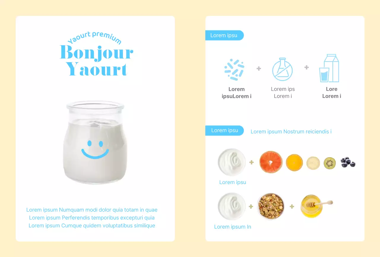 Mignonnes cartes dépliantes sur le yaourt au citron pour la promotion d'un produit