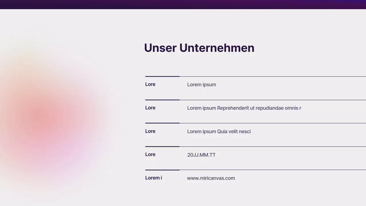 Unternehmensprofil mit lila und orangefarbenem Farbverlauf