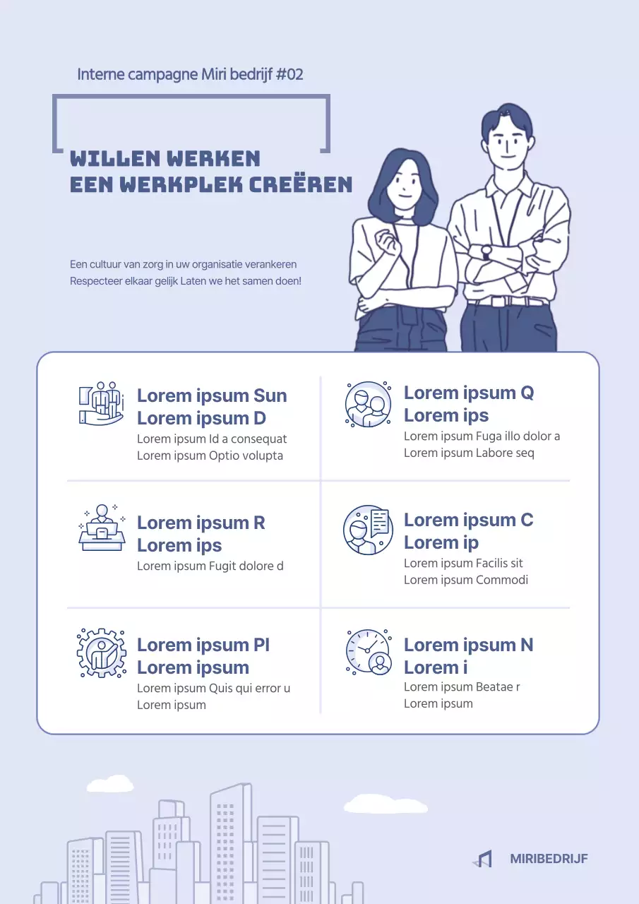 Webposter ter promotie van een interne campagne met bluetone illustraties