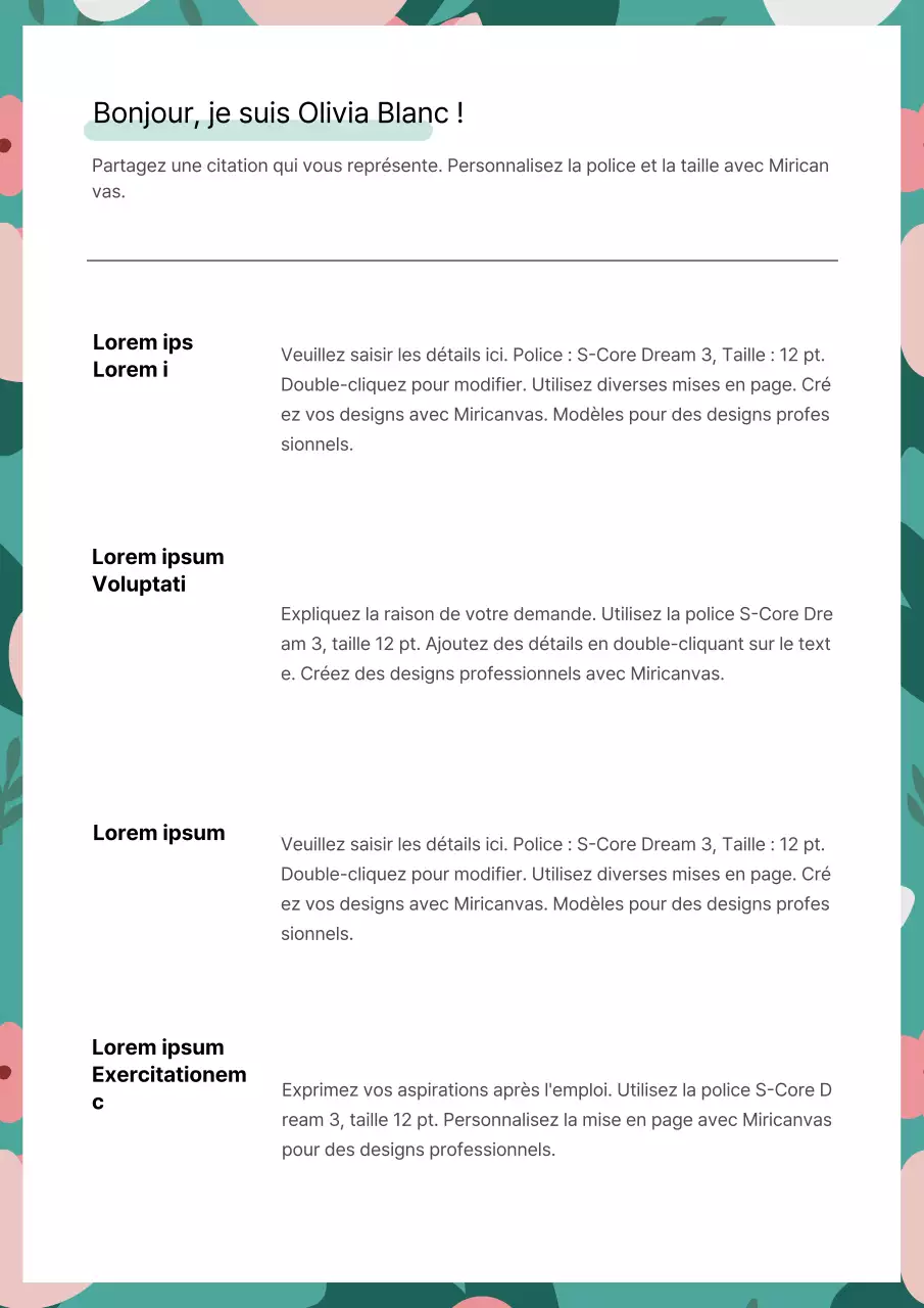 Lettre de motivation pour le nettoyage turquoise