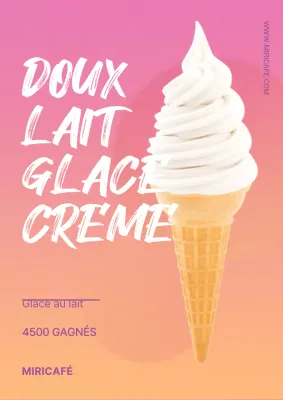 Affiche promotionnelle du menu d'un café, d'une glace ou d'une crème glacée, rose, orange et dégradé, en été