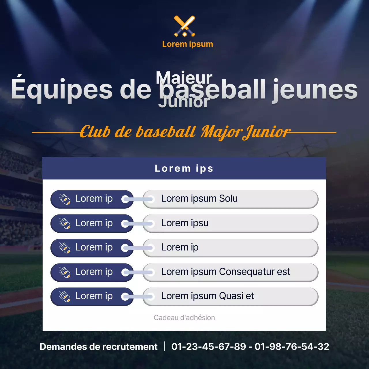Terrain de baseball de couleur bleue Concept d'équipe de baseball pour les jeunes Recrutement Médias sociaux