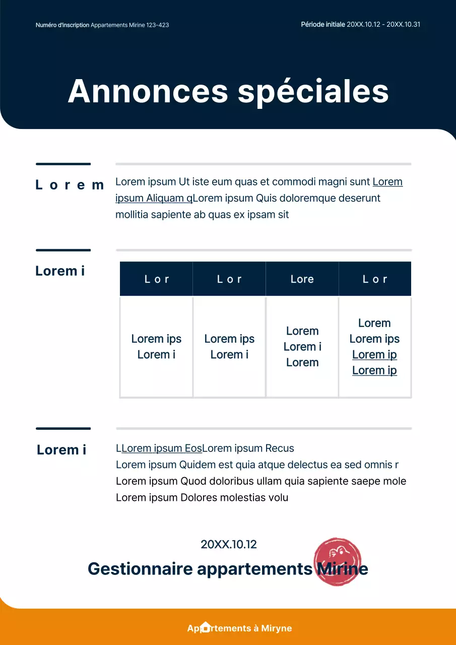 Concept soigné d'appartement signe singulier en bleu marine et orange