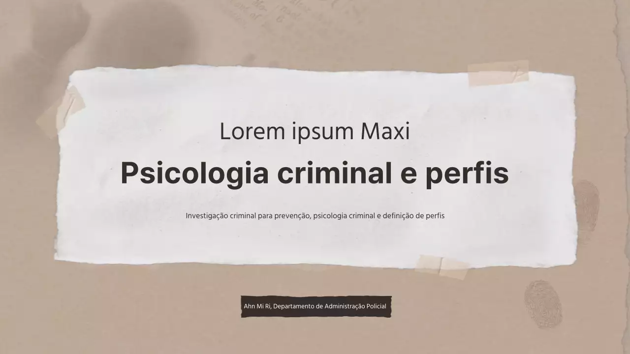 Apresentações de investigação em psicologia criminal com tema de papel pardo
