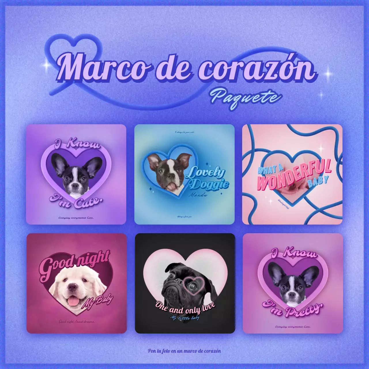 Heart Frame Y2K Kitsch Concept Bundle Pack en morado y azul