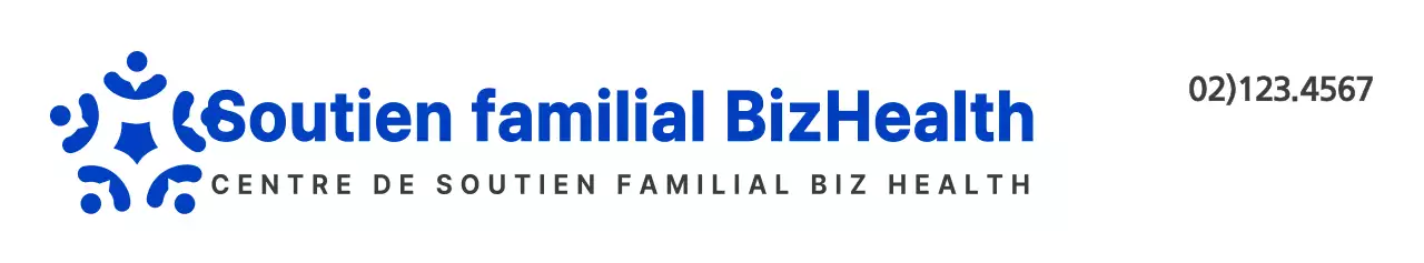 Logo bleu et noir à symbole épuré pour informer et promouvoir les informations du centre de soutien aux familles