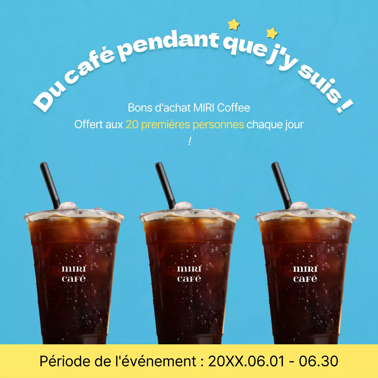Promouvoir un simple événement de revue de café en bleu clair