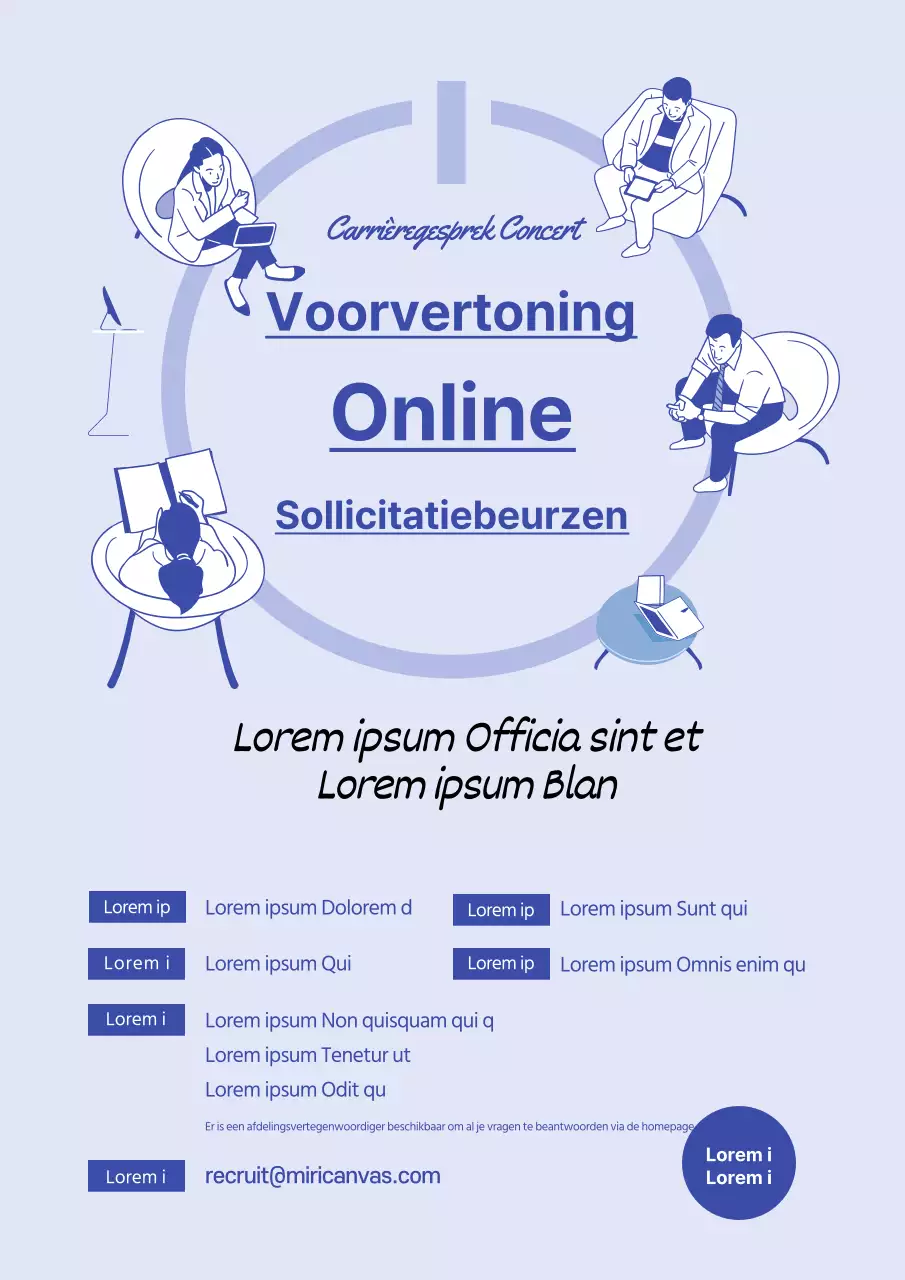 Eenvoudige blauwe corporate online werving seminar promotionele flyer