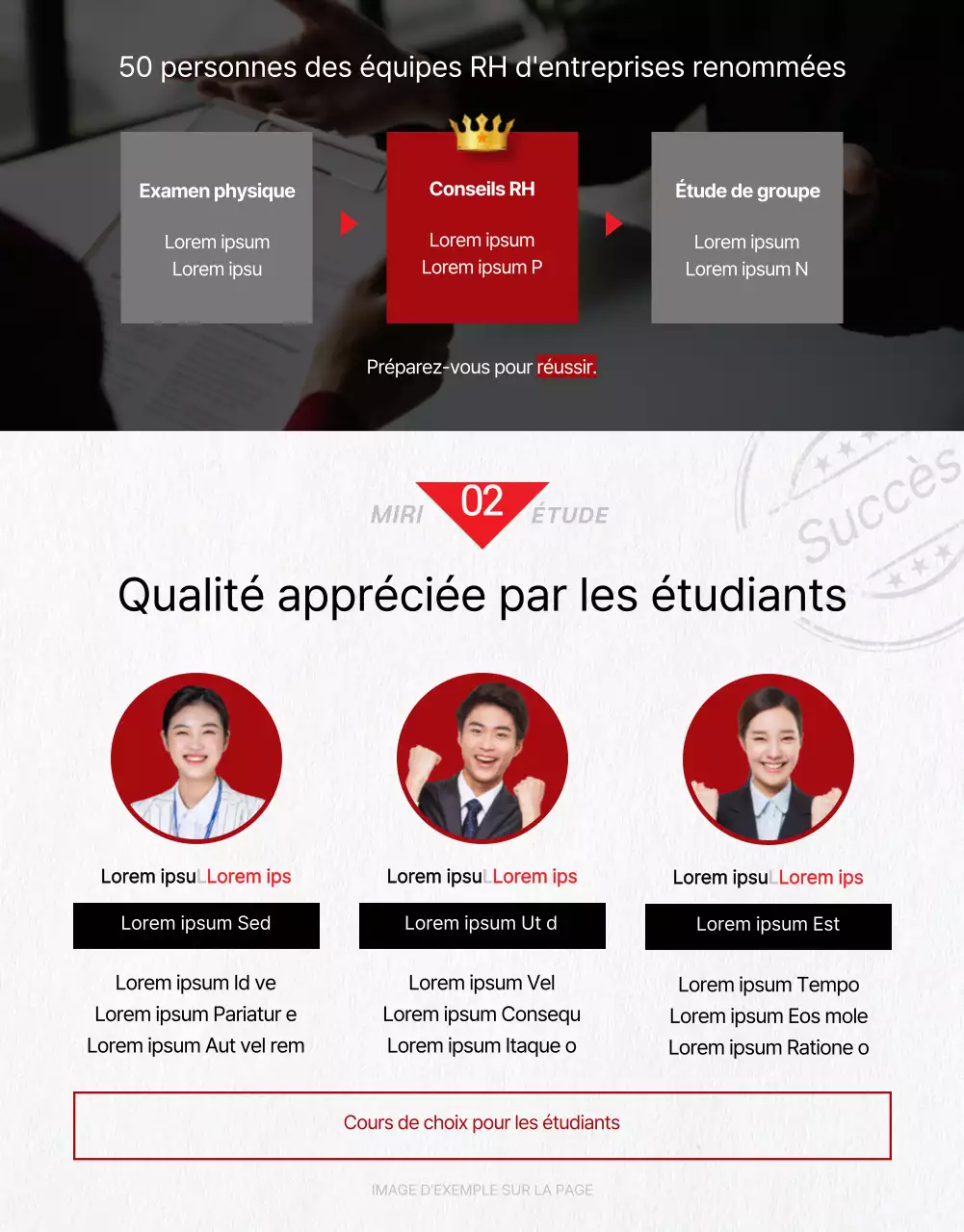 Une description simple, en rouge et noir, de la formation à l'entretien en ligne