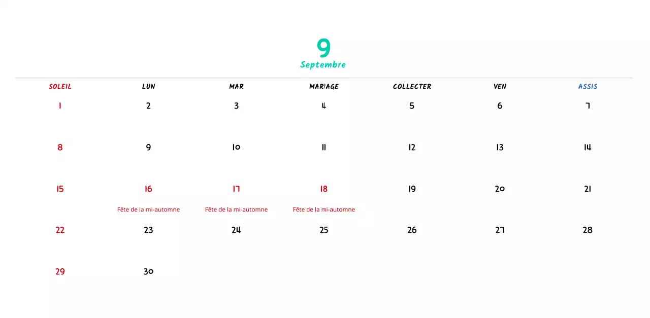 Calendrier du Nouvel An avec de jolies illustrations au trait