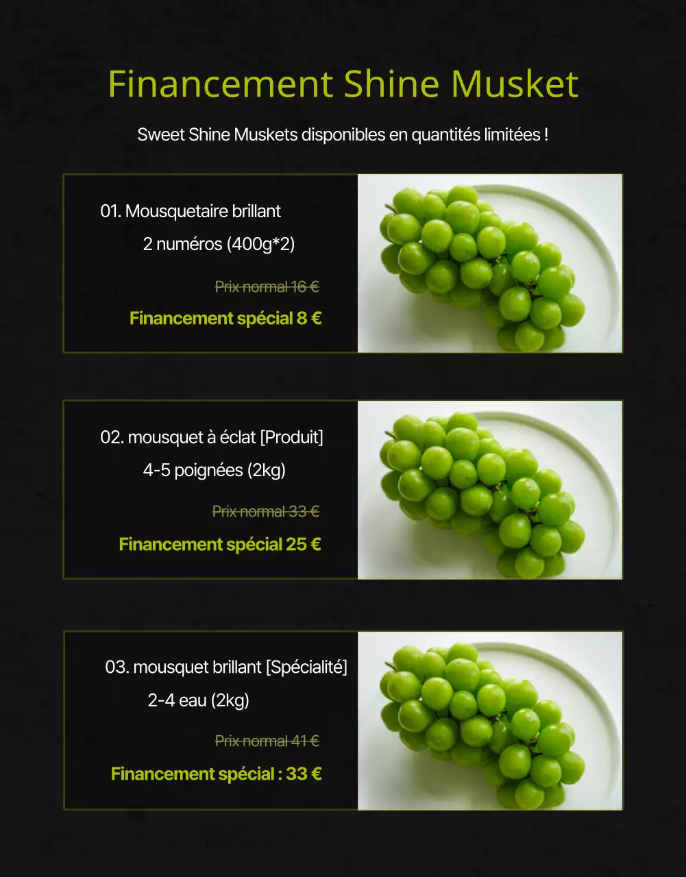 Muscat de qualité supérieure à haute teneur en sucre en noir et vert pour la collecte de fonds promotion des ventes agriculteurs locaux petites entreprises alimentation locale