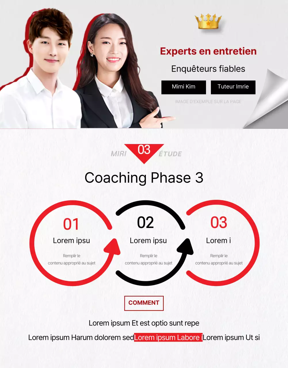 Une description simple, en rouge et noir, de la formation à l'entretien en ligne
