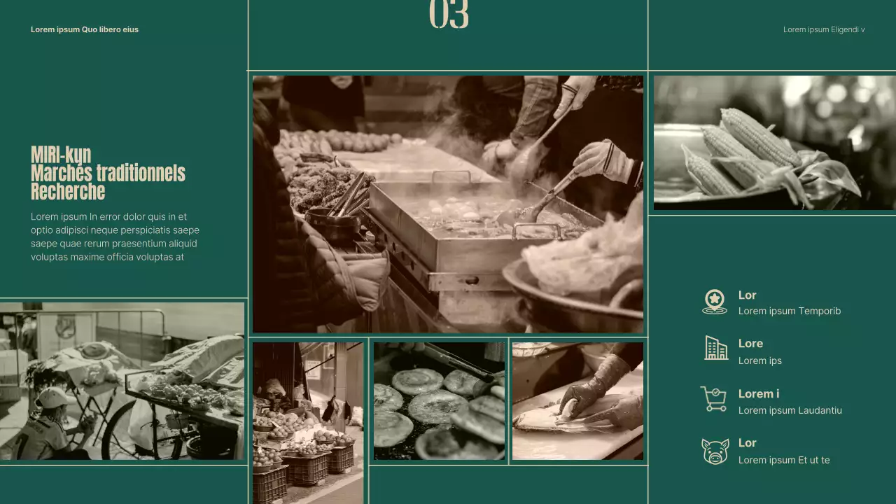 Plan de revitalisation des marchés traditionnels à l'aide d'objets et de typographies vertes et beiges