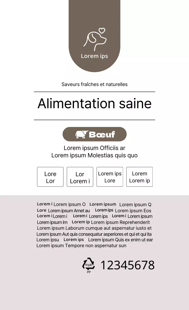 Étiquettes textuelles en couleurs pour les aliments pour animaux de compagnie