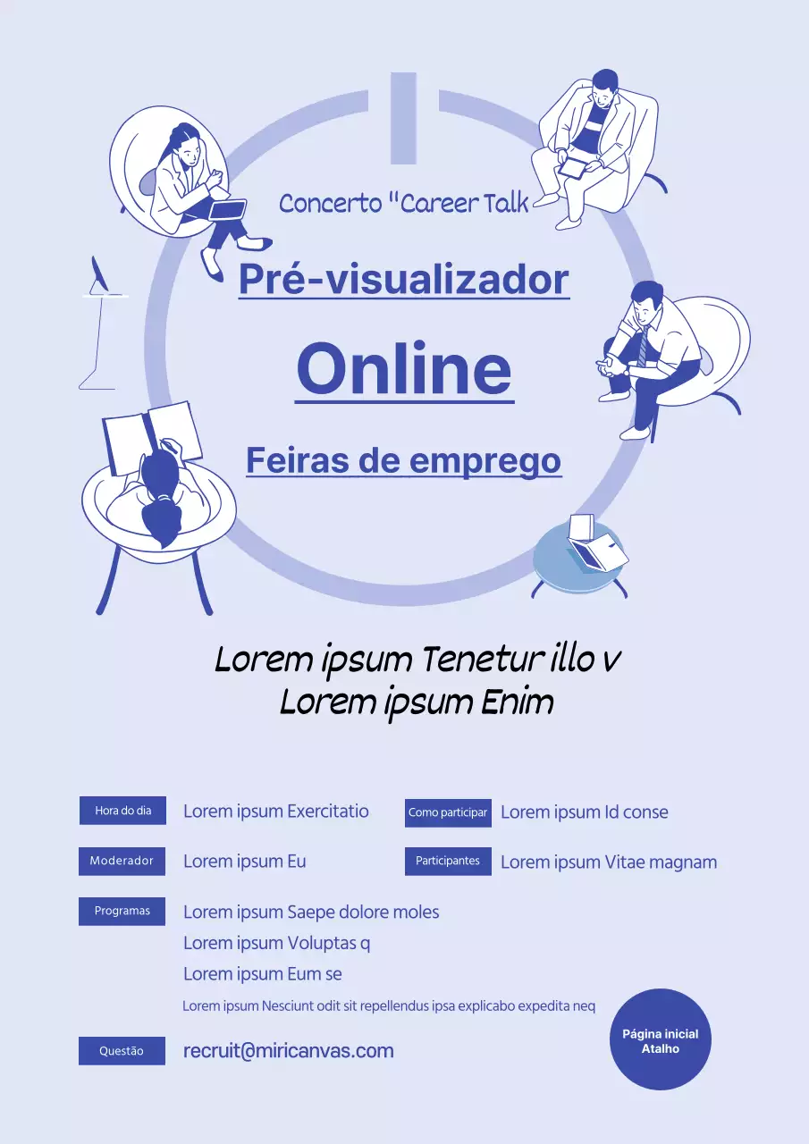 Folheto promocional simples azul para seminário de recrutamento em linha para empresas