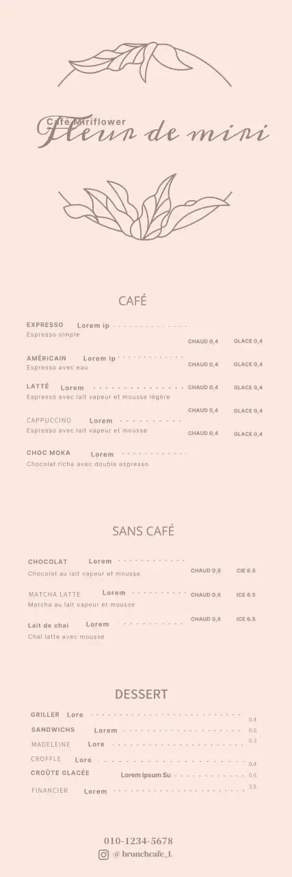 Bannière de menu de café en fleurs roses et luxueuses