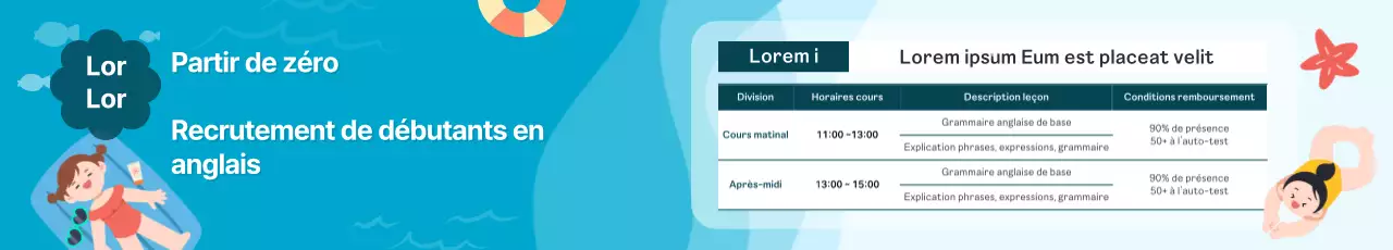 Présentation des spécialités d'été de l'école avec une vue sur la mer en bleu azur.