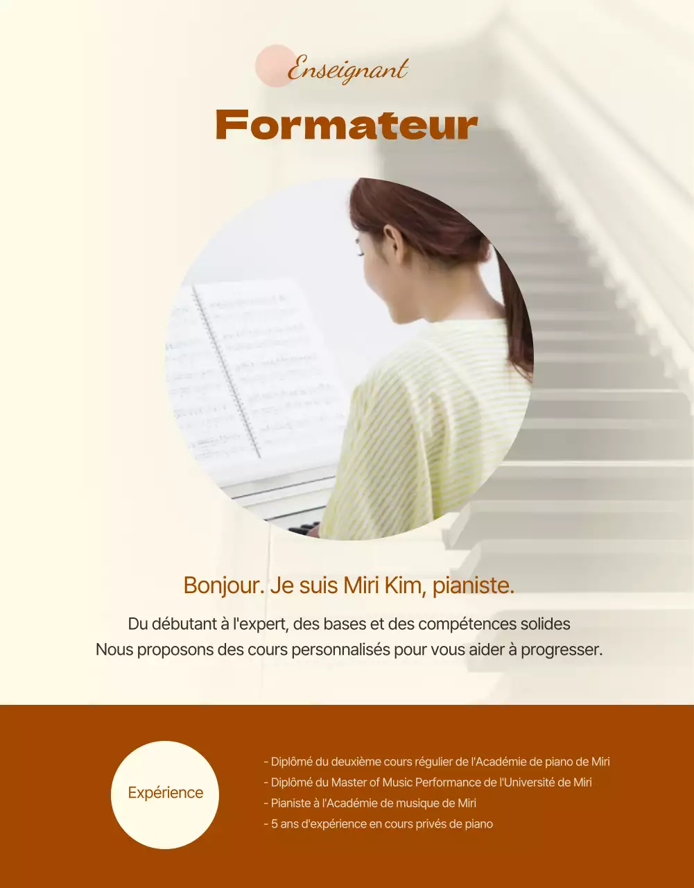 Détails d'une leçon de piano propre et émotionnelle