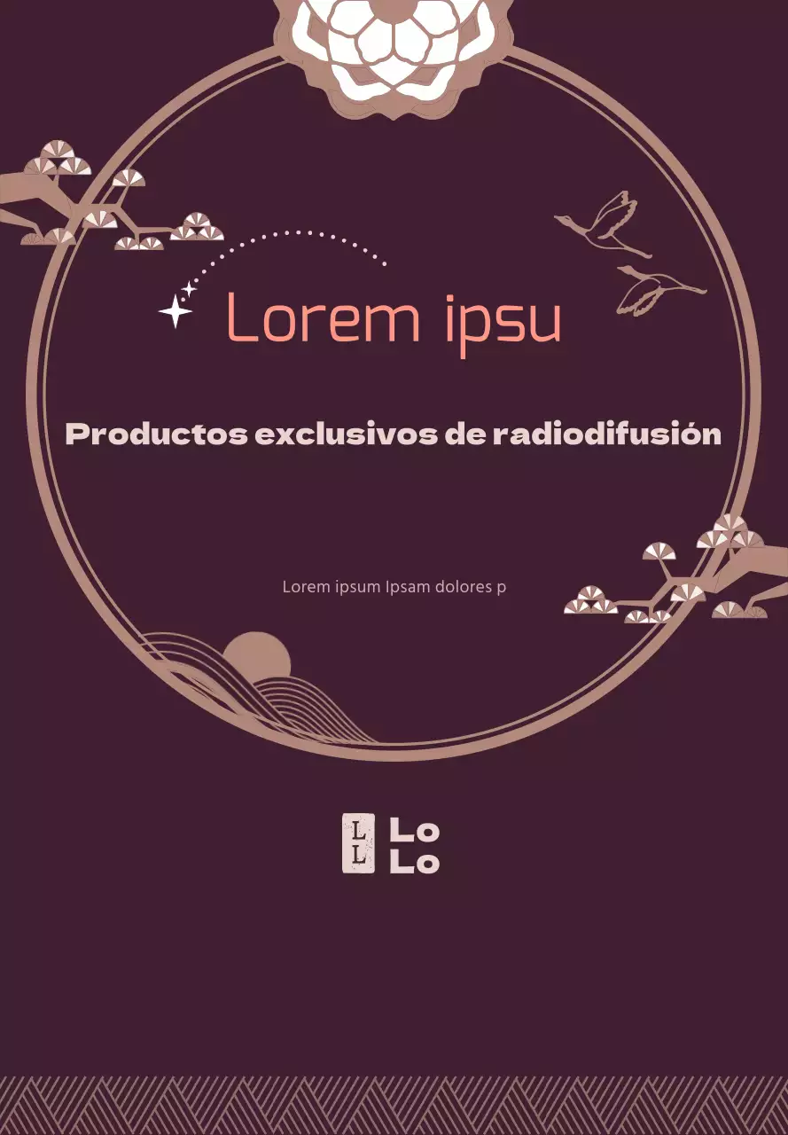 Guía de productos de medicina oriental con concepto de marco tradicional en morado oscuro y blanco