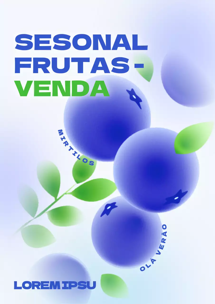 Venda de menu de fruta sazonal de verão com mirtilos e ilustrações bonitas a azul