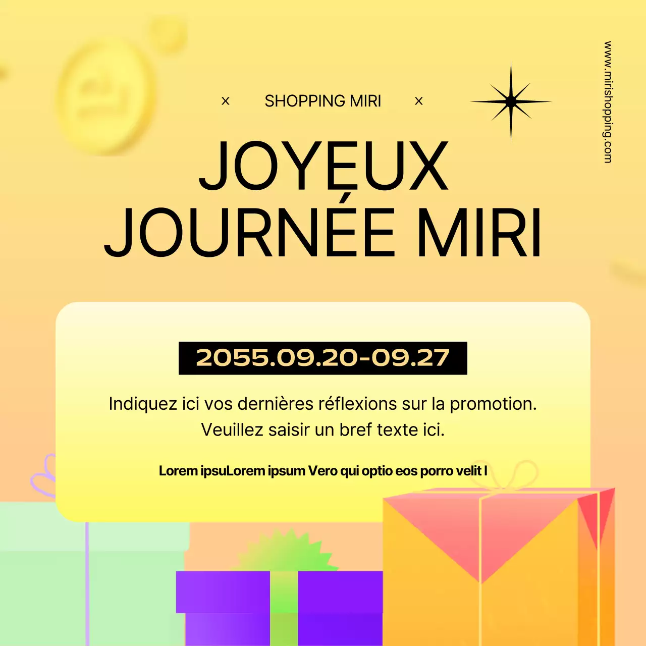 Annonce simple de promotion d'un événement cadeau jaune et orange