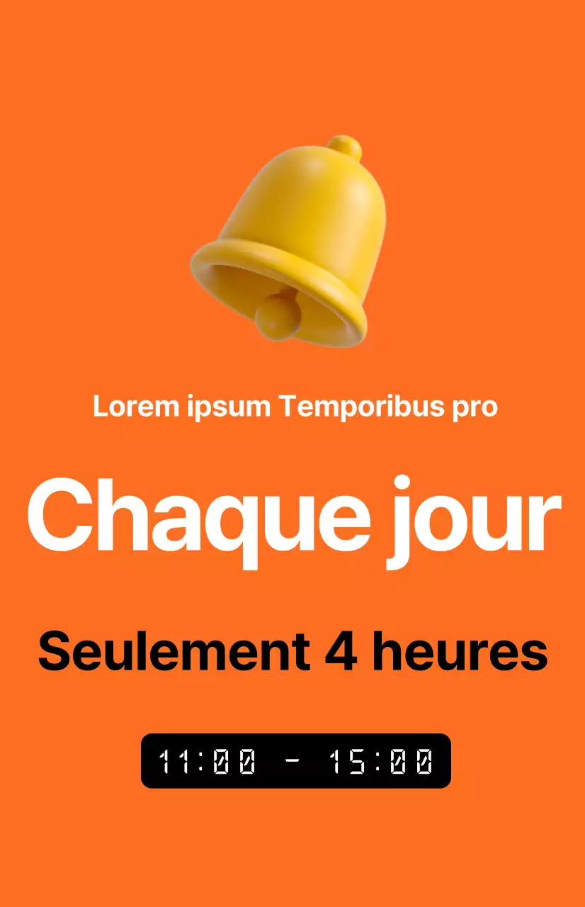 Une promotion percutante de vente de temps avec une image d'un réveil sur un fond orange.