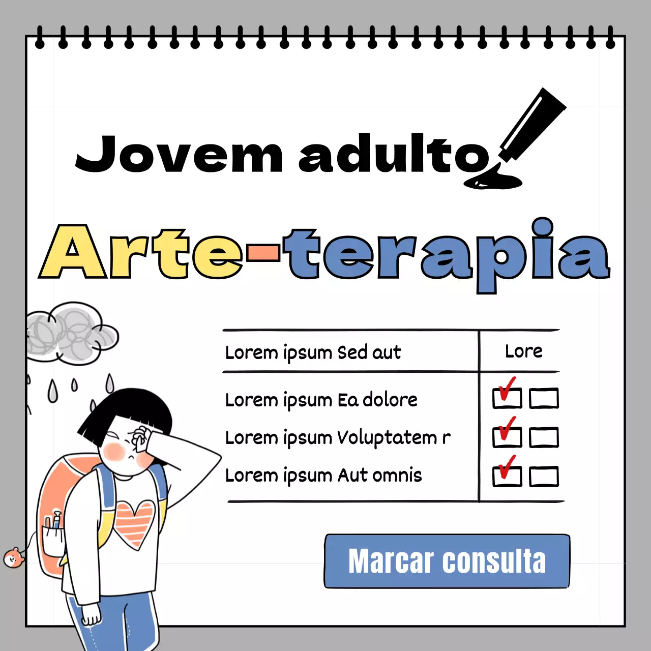 Aconselhamento arteterapêutico para adolescentes com ilustrações engraçadas