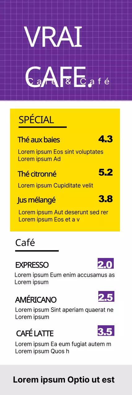 Cafés, panneaux de menu