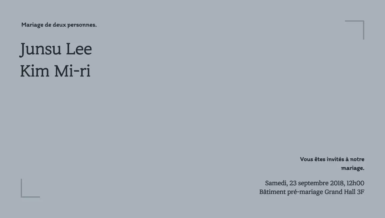 Enveloppe de carte postale de mariage avec cadre simple et texte relatif au mariage