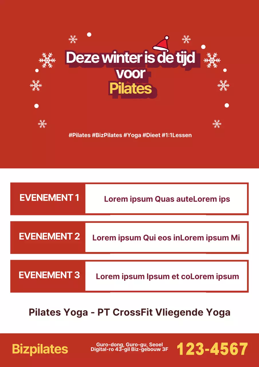 Promoot een Pilates-schoolevenement met rode ogen en kerstillustraties